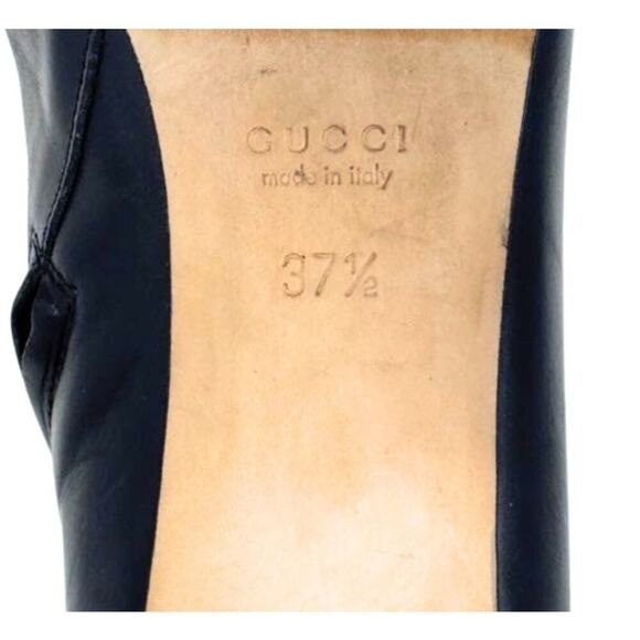 Gucci GG Logo Interlocking Monogram Black Leather High Heels Mid-Calf Boots 37.5 - Picture 9 of 11